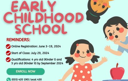 The ϲעƽ̨ (SU) Early Childhood School announces the beginning of its ONLINE REGISTRATION/ENROLLMENT on JUNE 3 to JULY 19, 2024